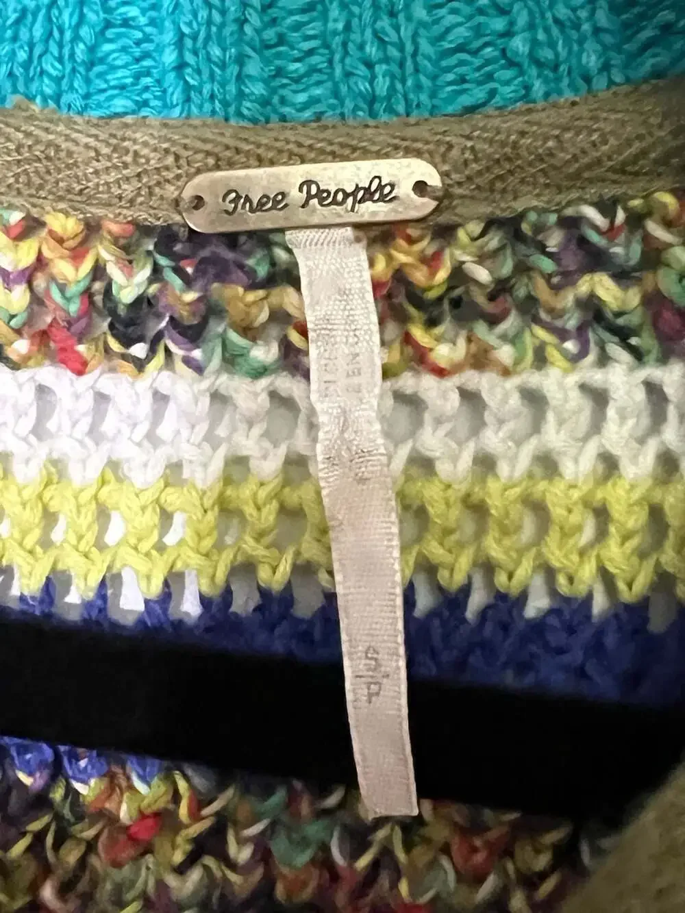 Free People Make Me Happy Striped Crochet Half-Zip Cropped Sweater